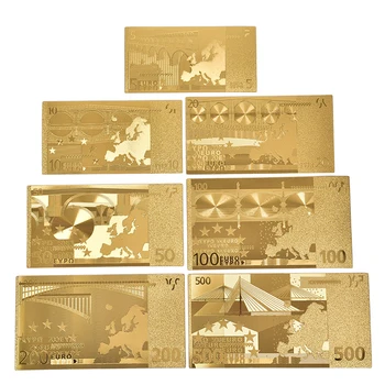 7Pcs/Set de Billetes en Euros de la Lámina de Oro el Dinero de Papel de la Artesanía de la Colección del Banco de Bricolaje Moneda