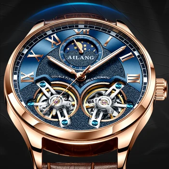 AILANG original de la marca de los hombres del reloj de lujo, reloj mecánico de doble tourbillon de acero de la correa de la moda reloj automático