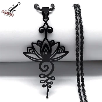 Artística de Loto Flor Colgante de Collar de las Mujeres de los Hombres de Acero Inoxidable de Color Negro en la Curación de Yoga Chakra Collares Joyas Goth
