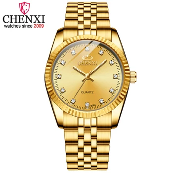 CHENXI de la Moda de Lujo de las Mujeres de los Hombres Reloj de Oro Azul Reloj de Pulsera de Cuarzo de Acero Inoxidable de Parejas Reloj Casual Impermeable Relojes para Hombre
