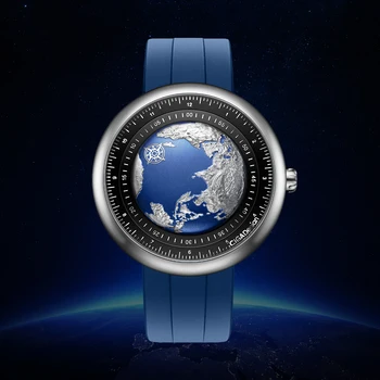 CIGA Diseño Mecánico Automático Reloj de Planeta Azul de la Serie U de Acero Inoxidable/caja de Titanio con Cristal de Zafiro Fluororubber Correa