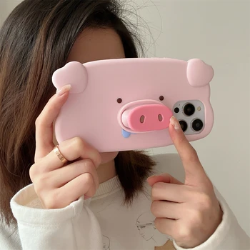 Corea diversión 3D saliva nariz de cerdo invisible soporte de teléfono de silicona caso para el teléfono 14 Pro Max 12 13 Pro lindo creativo de la cubierta a prueba de golpes