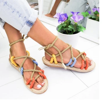 Cómodo Mujer Cuerda Sandalias Zapatos Casual Trenzado Tradicional de la Creatividad de la Moda de los Pisos de la Sandalia de las Mujeres Zapatos de Playa de Verano