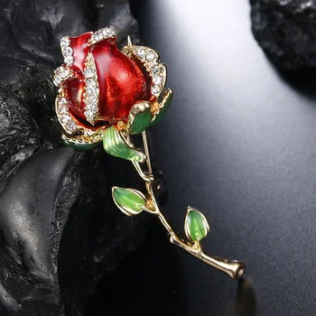 De Diamantes De Imitación De Esmalte Rosa Roja Broches Para Las Mujeres De La Aleación De La Flor De Bodas Para Banquetes De Parte Broches Día De San Valentín Regalos