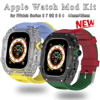 De lujo de caja Transparente para el Apple Watch Ultra Banda 49mm 8 7 45 mm de Modificación de Kit de Correa de Caucho para el Iwatch de la Serie 6 SE 5 4 44 mm