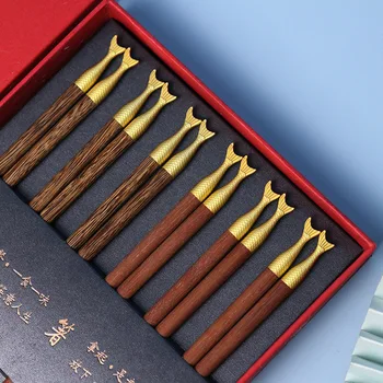 De madera maciza palillos de regalo caja de palillos conjunto de 6 pares de palillos de madera Chino Festival de Primavera más de palillos de regalo