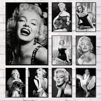 En Blanco y negro de los Carteles Estrella de Cine Marilyn Monroe Impresiones de la Lona de Pintura de Arte de Pared de Fotos para la Sala de estar Nórdicos Decorativos