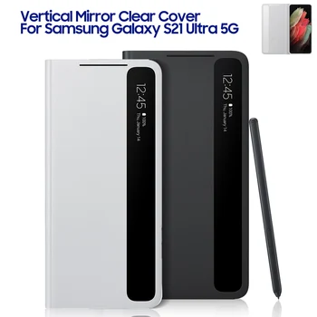 Espejo Vertical Visión Clara de la caja del Teléfono Para Samsung Galaxy S21 Ultra 5G Con S Pen Smart Flip Cubierta Inteligente