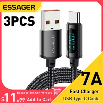 Essager 3PCS 7A USB Tipo C Cable de Pantalla PD 100W de Carga Rápida USB Cable de Datos Para Samsung Honor 70 Pro Oneplus Cable del Cargador