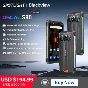[Estreno mundial] Blackview Oscal S80 Robusto Teléfono 13000mAh Smartphone de 6 gb 128 GB de Teléfono Móvil Andriod 12 Impermeable del teléfono Móvil G85