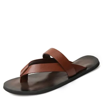 Flip-flops hombres de la moda de verano casual de los hombres de las sandalias de los hombres de la moda de cuero genuino de flip-flops D20