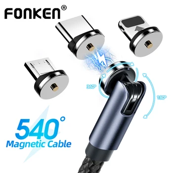FONKEN Magnético Cable USB Cable de 540 Girar el Cable de Teléfono Móvil, Cargadores Micro USB Imán Cable de Carga Para el Iphone Cable del Cargador