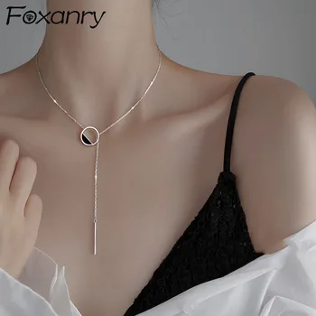 Foxanry Color de Plata del Collar de la Tendencia Creativa Elegante Borla Geométrica de la Cadena de Clavícula Joyería Regalos para las Mujeres Accesorios