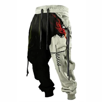 Harajuku Retro 3D Impresión del Patrón de Deportivos de los Hombres Casual de Hip Hop de Cordón Recto Pantalones Primavera de Bolsillo Venda ropa Deportiva Pantalones