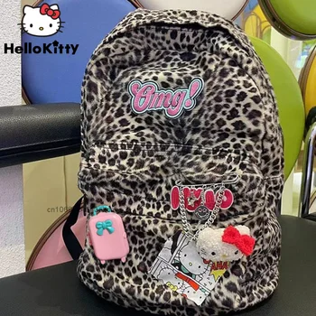 Hello Kitty La Historieta De La Moda De La Impresión Del Leopardo De La Mochila Y2k Chicas De Gran Capacidad De Bolsos De Las Mujeres De La Calle Harajuku Estilo Coreano