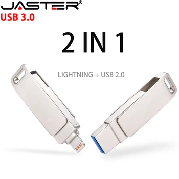 JASTER lightning Para Iphone IOS PC USB 3.0 Flash Drive Silver OTG Pen drive 2 en 1 Pendrive de 256 gb 128 GB 64 GB 32 gb de Memoria stick