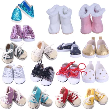 Kawaii 7Cm Zapatos de Lona,Lentejuelas Zapatos de Muñeca,De 18 Pulgadas de América Y 43cm Nacido de la Muñeca del Bebé Zapatos Ropa Accesorios,Nuestra Generación