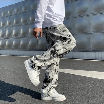 La Moda para hombre Impreso jeans Primavera 2023 Fregar los Pantalones Vaqueros de Estilo coreano de Alta de la Calle Suelta Hip Hop de pierna Ancha Jean Pantalones