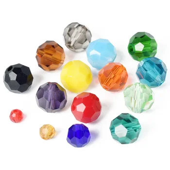 La ronda de 32 Facetas de Corte de la Bola de Colores Sólidos 3mm 4mm 6mm 8mm Facetas de Cristal de Vidrio Suelto Espaciador Perlas de mucho para la Fabricación de la Joyería de BRICOLAJE Manualidades