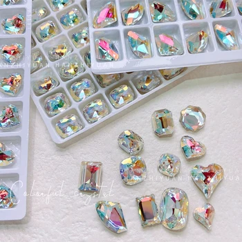 La translucidez de Colores Señaló Fondo de Cristal de Ejercicios de Nail Art Decoraciones Especiales en forma de Brillante Rhinestone Accesorios de Manicura