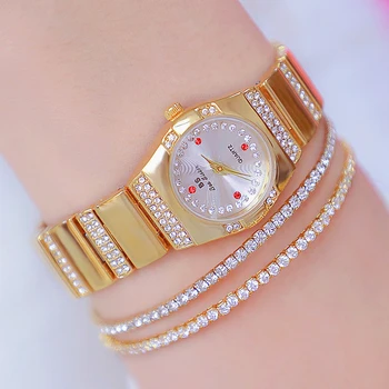 Las Mujeres De La Moda Los Relojes De Marca De Lujo De Diamantes De Oro Femenina Pulsera De Reloj De Pulsera De Cristal Elegante Pequeño Dial Reloj De Señoras Del Envío Gratis