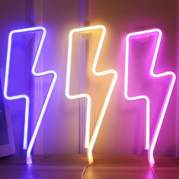 LED Neon Rayo en Forma de Señal de Flash de Neón de Luz de Mesa USB de la Batería Operada Para la Fiesta en Casa Decorativos de Pared Colgante Lámpara de Noche