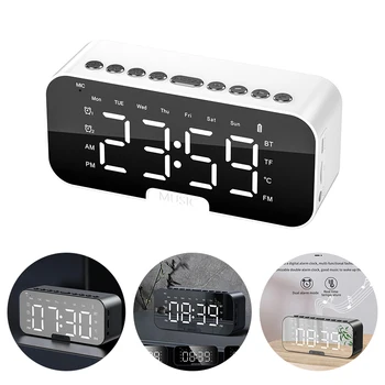 Led Reloj despertador Digital Con Espejo Grande de la Pantalla de la Oficina de la Mesita de noche Relojes Altavoz Bluetooth Radio FM soporte para Teléfono de la Temperatura