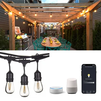 LED Smart de la Cadena de la Luz, al aire libre, Patio de Luz con Bombillas de Edison,2.4 GHZ WI-FI de la Aplicación Controlada, Trabaja con Alexa/Asistente de Google