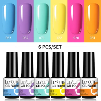 LILYCUTE 6Pcs/Set de Uñas de Gel polaco Verano de Neón de colores Glitter Para la Manicura Semi Permanente Soak Off Gel UV LED de Barnices Kit