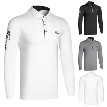 Los hombres de Golf de Manga Larga T-Shirt Sport Casual Multi-propósito de secado Rápido Transpirable de Primavera y Otoño, Camisa de Polo