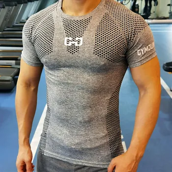 Los hombres de secado Rápido que el Deporte T-shirt de Fitness Ajustado de Manga Corta Macho de Gym camiseta de Compresión de culturismo camiseta