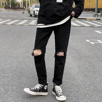 Los hombres pantalones Vaqueros de Sólidos Agujeros de Más Tamaño 3XL Suelta a Diario Streetwear Estudiantes de Hip Hop coreano de la Moda de Moda de Estilo Recto Todo-partido Chic