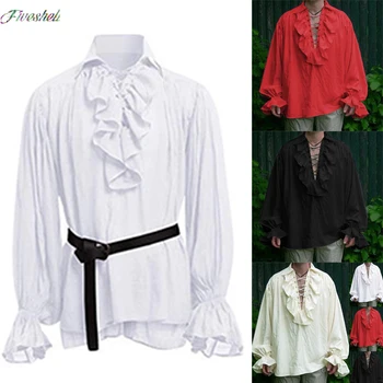 Medieval Camisa Camisas para Hombres Pirata camisa Blanca de Volantes Steampunk Gótico Traje de Cosplay Renacentista de estilo Victoriano Tee Viking Tops