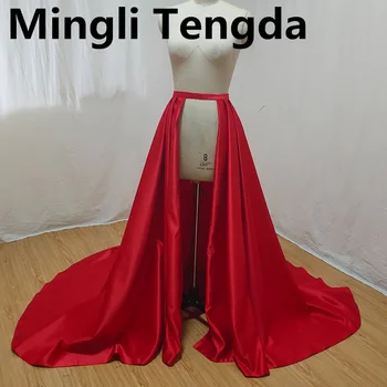 Mingli Tengda Rojo de Raso Desmontable enaguas de la Boda vestido de Cola de la Cintura de Encaje de la Falda de la novia mariage accesorio hecho a medida