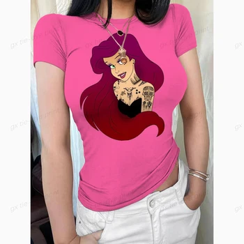 Moda de verano DE las Mujeres T-Shirt de Impresión de Princesa de Disney Camiseta de Gran Tamaño Tops de Mujer Ropa de Diario Femenino de la Mujer Top de Manga Corta