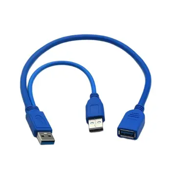 Negro USB 3.0 Y el tipo de cable de dos USB 3.0 a Macho a USB Hembra Y el cable para Disco Duro externo con alimentación extra 30cm, 50cm