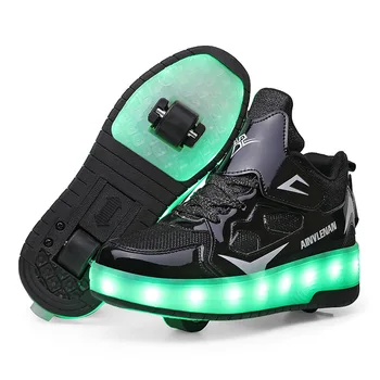 Niños Niñas Zapatos de Rodillo Luz LED de Carga USB Niños Patinar Casual Skate Zapatos Deportivos Zapatos Niños Zapatillas de deporte