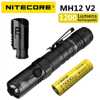 Nueva NITECORE MH12v2 Linterna Táctica 1200LM CREE XP-L2 V6 LED USB-C Linterna Recargable con 5000mAh de la Batería para Acampar