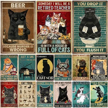 Nuevo Gato Negro de Metal de pósters Vintage Animal Retrato de Estaño Signos Placas de Pet para Elf Bar Club de Halloween Decoración Pegatinas de Pared Caliente