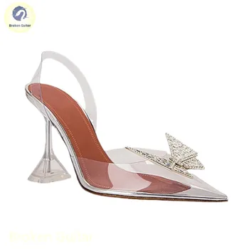 Nuevo vino de vidrio transparente con diamante de imitación zapatos de tacón alto de las mujeres del arco sexy zapatos de mujer de moda de banquetes sandalias de las mujeres