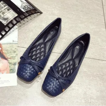 Nuevos Pisos de Moda las Mujeres los Zapatos del Barco Elegante Señora de la Oficina Zapatos Casual Mujeres Pisos Cómodo Suave Plana Zapatos Negro Azul YX3855