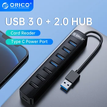 ORICO USB 3 0 + 2.0 HUB Con el Tipo C Puerto de Alimentación de Alta Velocidad de 7 Puertos USB3.0 2.0 SD TF Splitter Adaptador Para Ordenador PC Accesorios