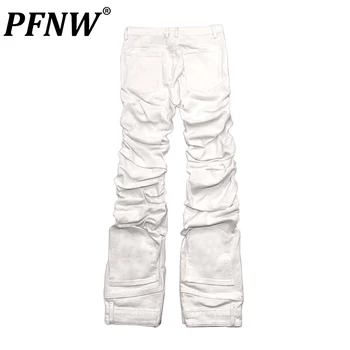 PFNW Primavera Otoño Nuevos Hombres del Plisado Slim Fit jeans la Llamarada de los Pantalones de Color Sólido con Bolsillos Tendencia Americana de la Calle Vaqueros Rectos 28A1944