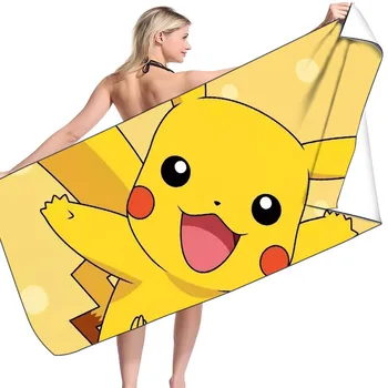 Pokemon Pikachu de la serie de la impresión digital personaje de dibujos animados rectangular toalla de playa toalla de baño toalla, no-pegajoso regalos de cumpleaños