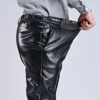 Primavera Otoño de los Hombres Pantalones de Cuero Smart Casual Masculina de la PU de Cuero de Imitación Pantalones Más el Tamaño Oversize