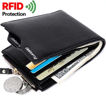 RFID Robo de Proteger la Moneda de la Bolsa de la Cremallera de los Hombres Carteras con Bolsillo de Bloqueo de IDENTIFICACIÓN de Mini Slim Monedero Automático de Pop-up de la Tarjeta de Crédito Monedero