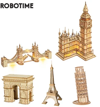 Robotime Rolife DIY 3D Puente de la Torre Big Ben Famoso Edificio de Madera Juego de Puzzle Fácil Asamblea de Juguete de Regalo para los Niños Adolescentes Adultos