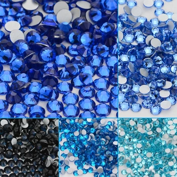 Serie azul de Cristal de la parte Posterior Plana Brillo de diamantes de Imitación de Piedras Redondas No Hot Fix Cola De Diamante para DIY Uñas de Arte de la Decoración de la Ropa