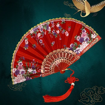 Tela de seda de Oro Borde Fans de Chino Tradicional Danza Ventilador de Estilo Chino Fan Personalizados hechos a Mano Plegable Ventilador ventilador decorativo