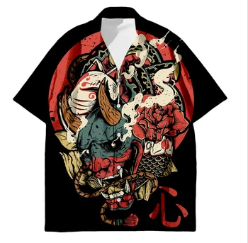Tessffel Samurai Japonés Tatuaje Hawaiano Camisa de los Hombres Clásicos de la Impresión en 3d de Gran Tamaño Camisas Para Hombres de Japón Harajuku Camisa Masculina